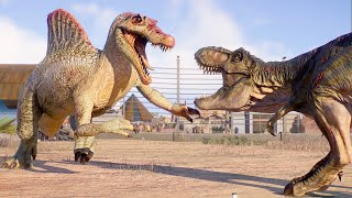 2x T-REX vs 2x SPINOSAURUS (DINOSAURS BATTLE) - Jurassic World Evolution 2 screenshot 4