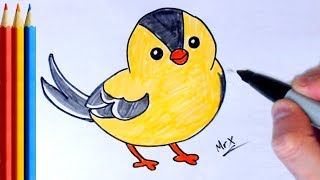 (fast-version) How to Draw Cute Yellow Bird - Step by Step Tutorial For Kids