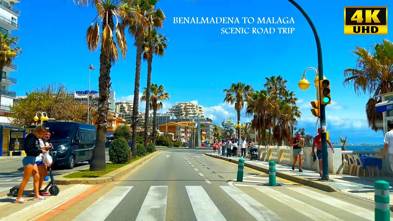Scenic Road Trip - Benalmádena to Málaga, Spain - 4K Video - Driving Tour