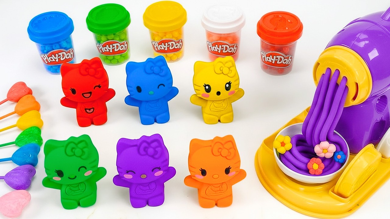 ULTIMATE Hello Kitty Play-Doh & Cutting Noodles with Kinetic Sand 🎧🌈 Gentle Sand ASMR