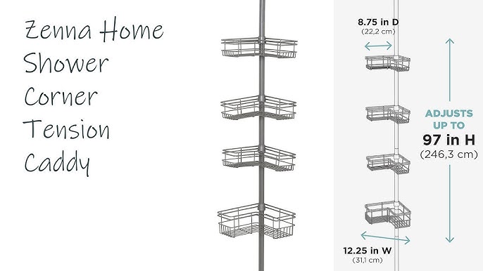 Zenna Home Rust-Resistant Corner Shower Caddy for Bathroom, 4 Adjustable  Shelves with Towel Bar and Hooks, with Tension Pole, fo