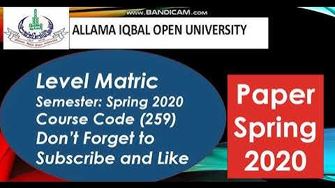 Code 259 AIOU Matric/SSC Paper Code 259 Spring 2020 | AIOU Old Papers | AIOU Past Papers
