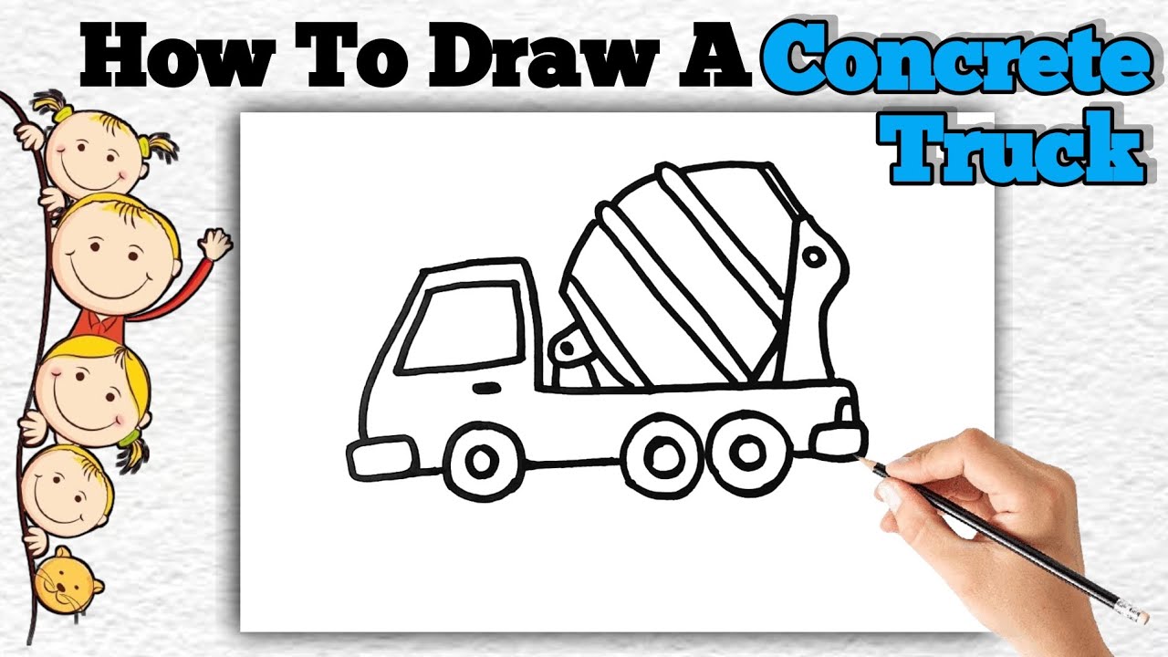 How To Draw A Concrete Mixer Truck | Concrete Mixure Car