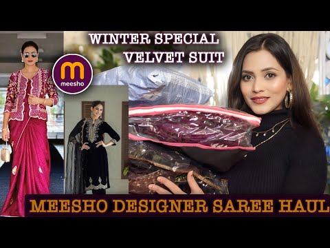 Meesho Velvet Kurta Set Haul, Designer Saree, fleece Leggings/Pakistani  suit