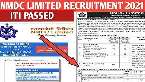 NMDC Limited Recruitment ITI Passed  2021 || Apply Online ITI Passed