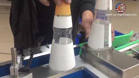Cone shape bottle sauce oyster conical bottle neck body labeling machine testing video