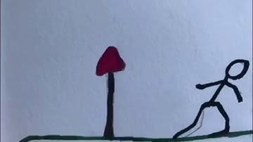 Stick man jumping over mushroom - animation