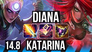 DIANA vs KATARINA (MID) | 9 solo kills, 14/2/3, Legendary, 400+ games | KR Master | 14.8