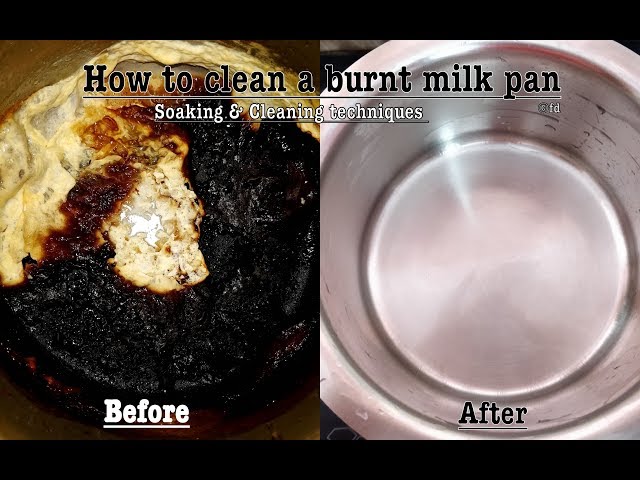 How to clean burnt milk pan in 10 minutes, Easy Soaking and scrubbing  techniques