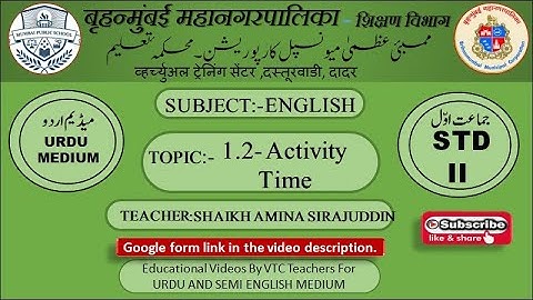 BMC VTC URDU Std 2nd Sub English  Topic 1 2  Activity Time