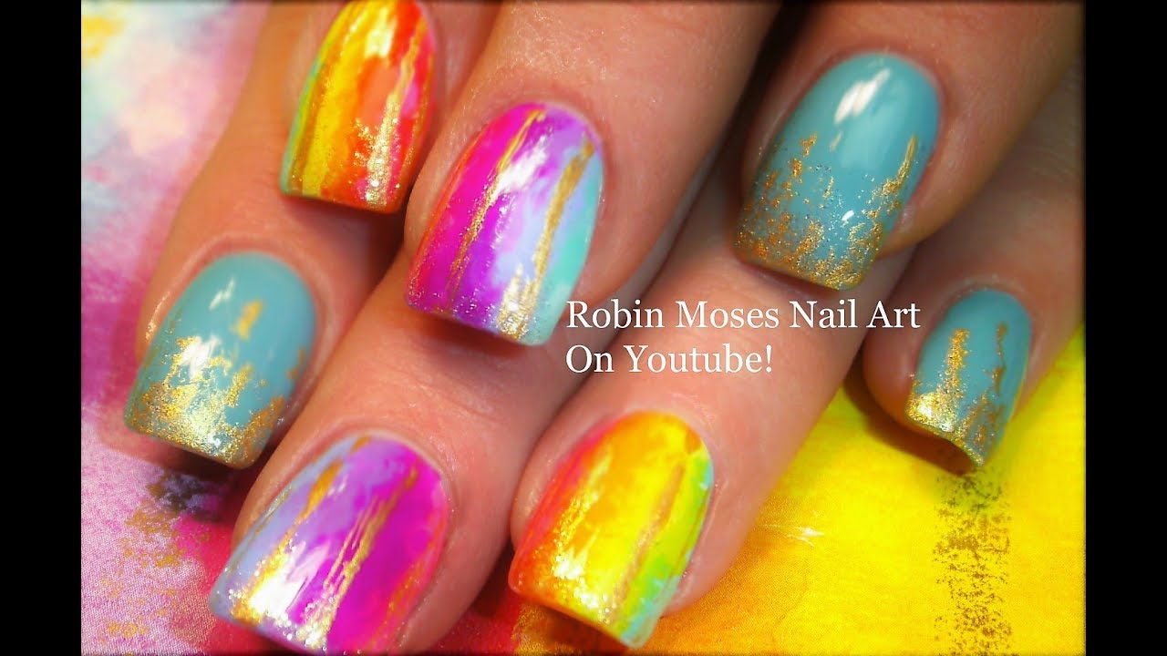 Neon Rainbow Watercolor Nails | Spring Nail Art Design - YouTube