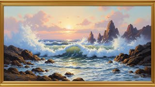 Frame TV Art with Music: Rocky Coast Sunrise | Classic Marine Oil Painting | Ocean Ambiance screenshot 4