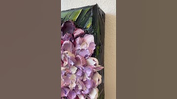 Hydrangea painting with a palette knife with thick impasto texture.