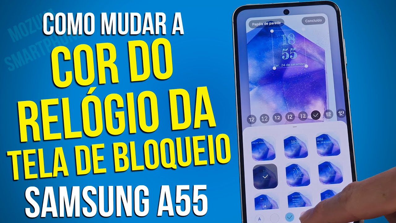 Samsung A55 Como mudar a cor do relógio da tela de bloqueio - YouTube