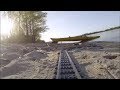 Magnificent LEGO train ride along the Dnieper river at sunset