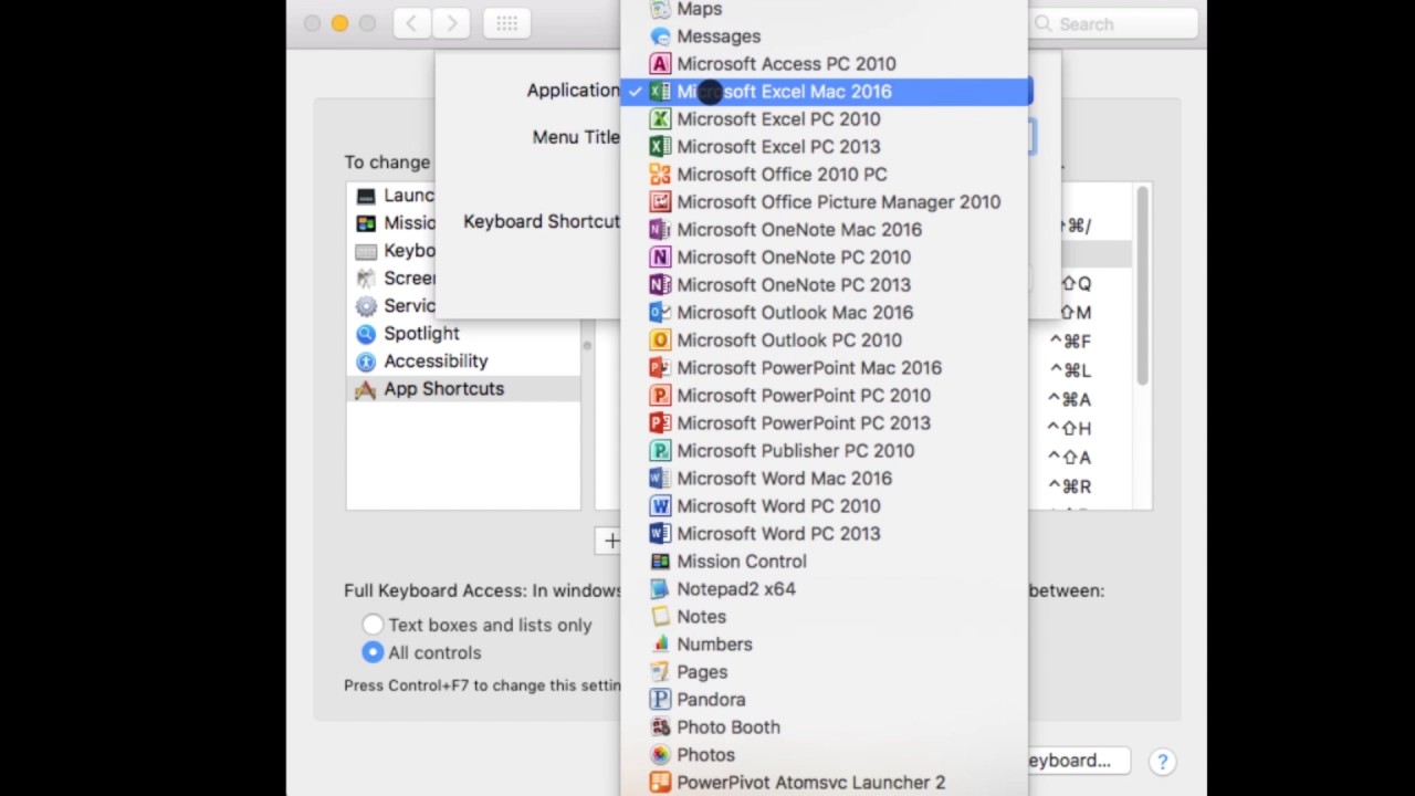 keyboard shortcut for highlighting in excel mac