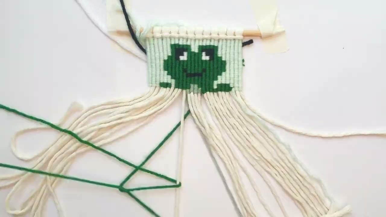 Frog Pixel Macrame Wall Hanging