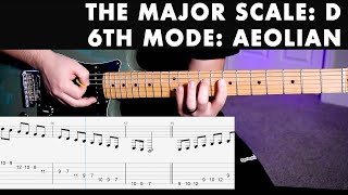 D Major Scale Guitar - 6th Mode: Aeolian With Tabs