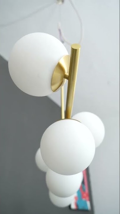 Sphere stem convertible chandelier brass milk glass 6 light