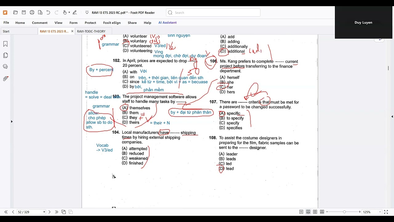 TOEIC RAVI - GIẢI ĐỀ TEST 2 PART 5 2023