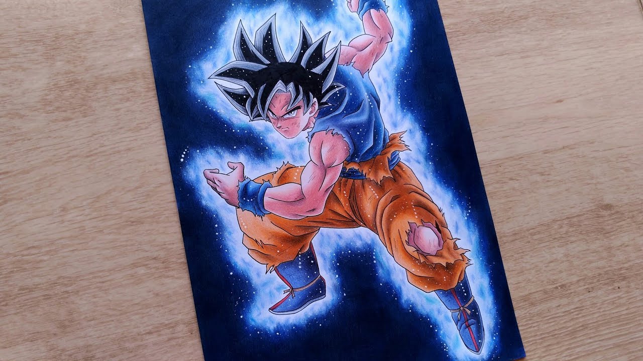 Goku desenho a lapis instinto superior - goku desenho a lapis colorido - goku  desenho passo a passo
