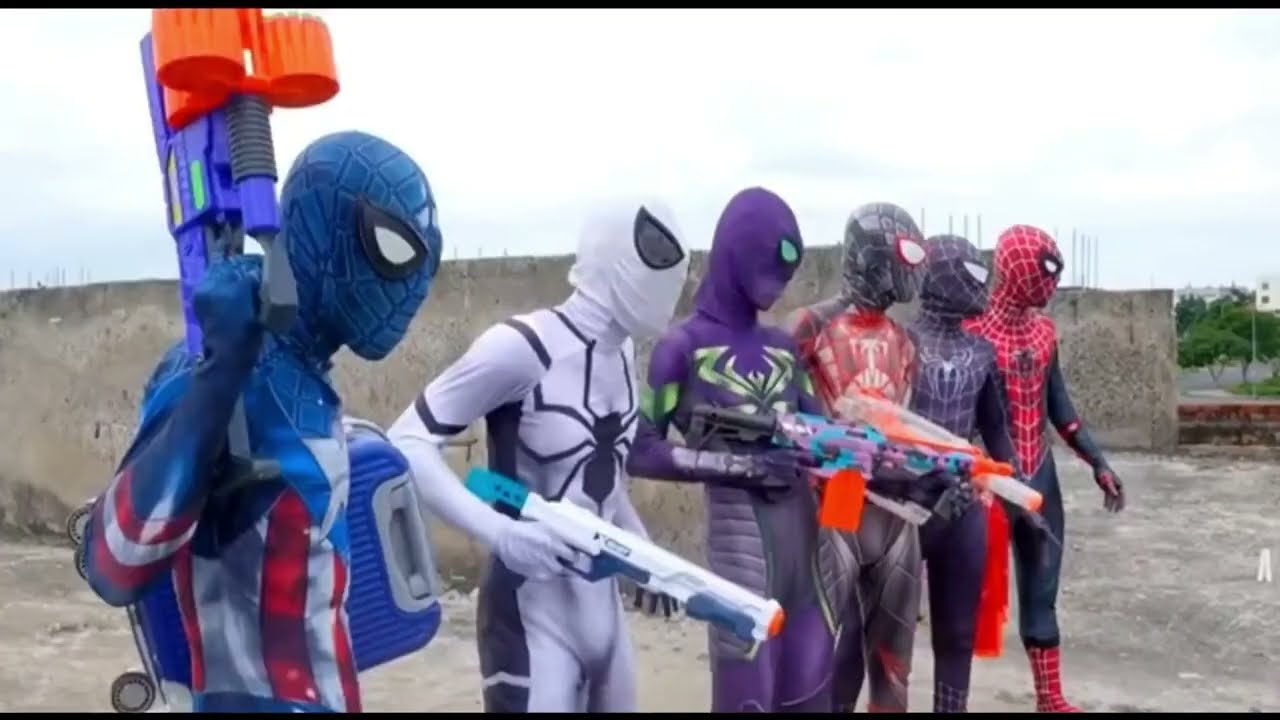 6 Spider-Man Team || Blue Is New Colour SuperHero Come To Join Team || Go To Nerf Gun Training!! 