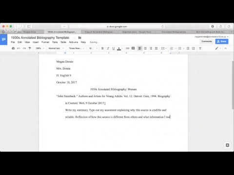 Annotated Bibliographies Format