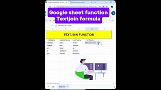 TEXTJOIN Function in Google Sheets | Simple Trick #shorts #excel#computer#googlesheet