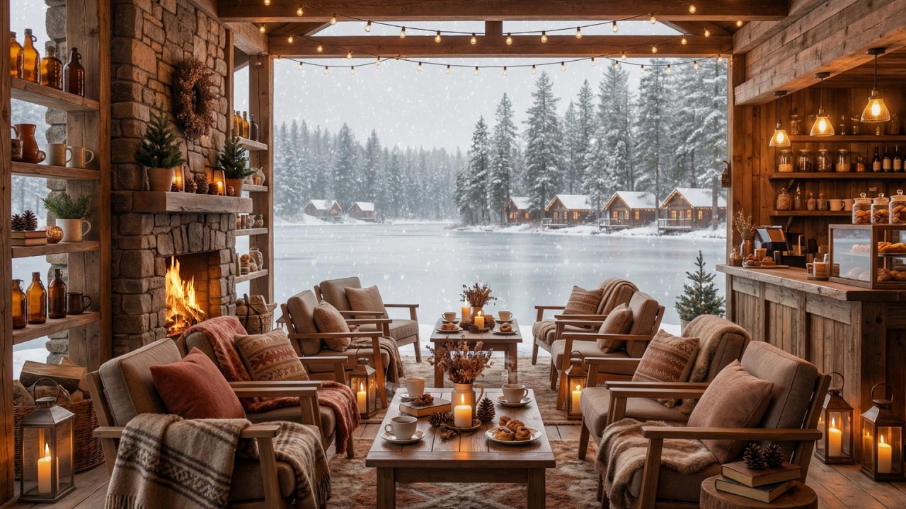 Cozy Chill Jazz ☕ Coffee Shop Fireplace Ambience for Study