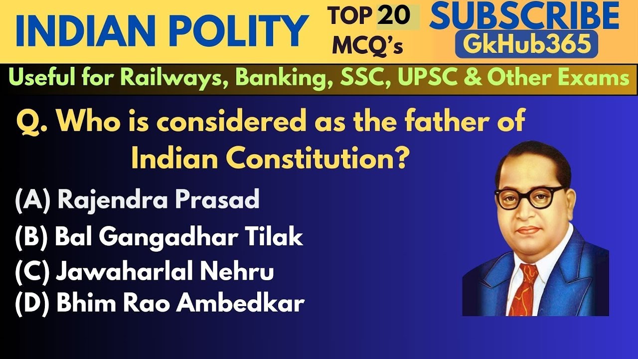 Indian Polity ll Top 20 MCQ's ll General knowledge #GkHub365 - YouTube