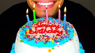 HAPPY BIRTHDAY CAKE JERRY ASMR EATING ICE CREAM CAKE TALKING BIG BITES MUKBANG
