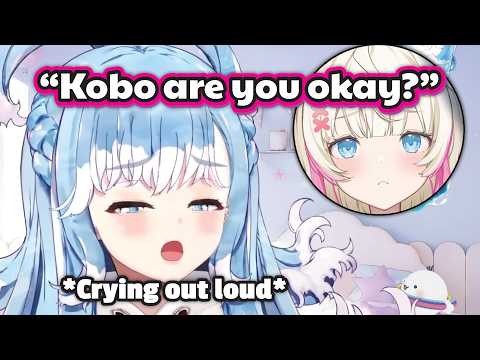 Kobo crying out loud when Mococo gently asked her condition on the concert's backstage