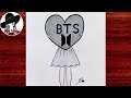 Easy bts drawing  how to draw a girl with bts heart  bts girl drawing