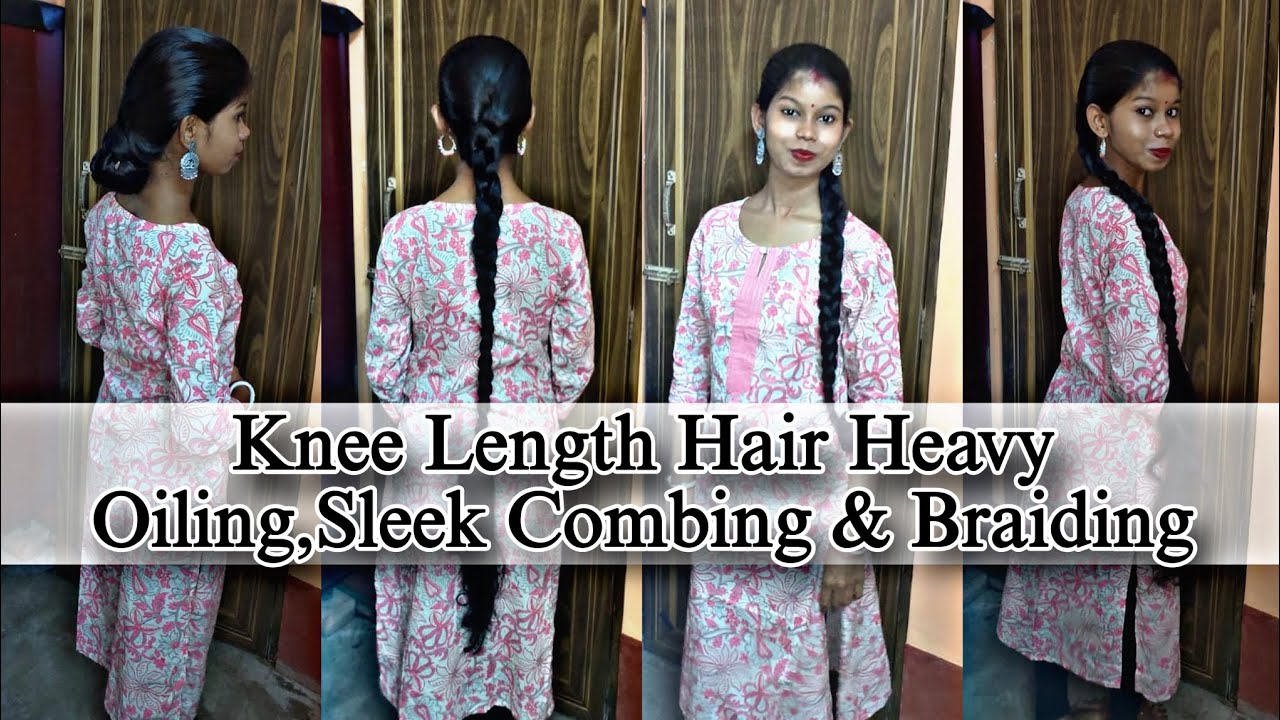 ''Sleek hair oil transformation l Knee Length Hair Low Bun, Tight Braid &Folded Braid Showcase''