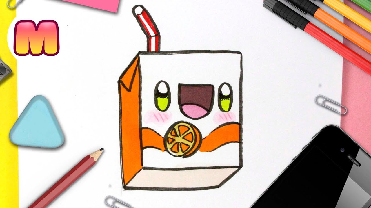 COMO DIBUJAR UN ZUMO DE NARANJA KAWAII - dibujos kawaii faciles - dibujar comida kawaii