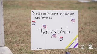 Amelia Bloomer's Council Bluffs grave decorated for election day Amelia Bloomer's Council Bluffs grave decorated for election day