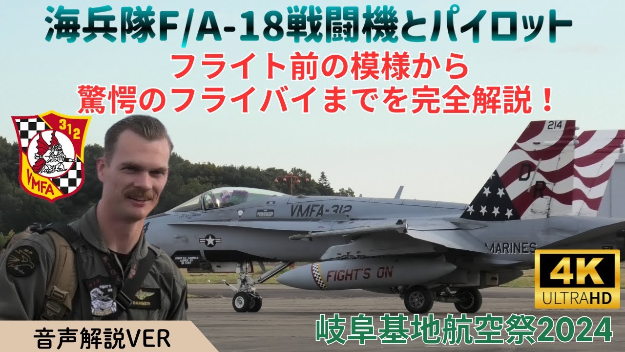 【音声解説付】岐阜基地 アメリカ軍海兵隊のF/A-18 帰投の模様を完全解説！ USMC VMFA-312 F/A-18C Flight Video at Gifu Air Base, Japan
