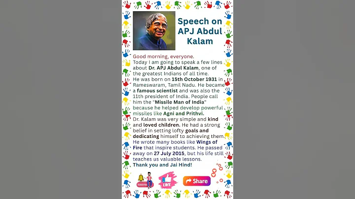 Speech on APJ Abdul Kalam | Essay on APJ Abdul Kalam | APJ Abdul Kalam Biography | APJ Abdul Kalam