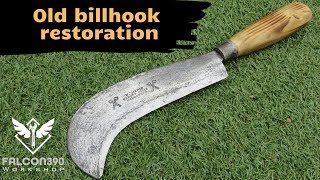 Billhook. Rusty axe restoration with heat treatment.