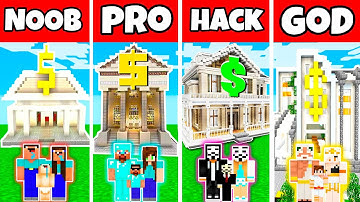 Minecraft: FAMILY BANK HOUSE BUILD CHALLENGE - NOOB vs PRO vs HACKER vs GOD in Minecraft