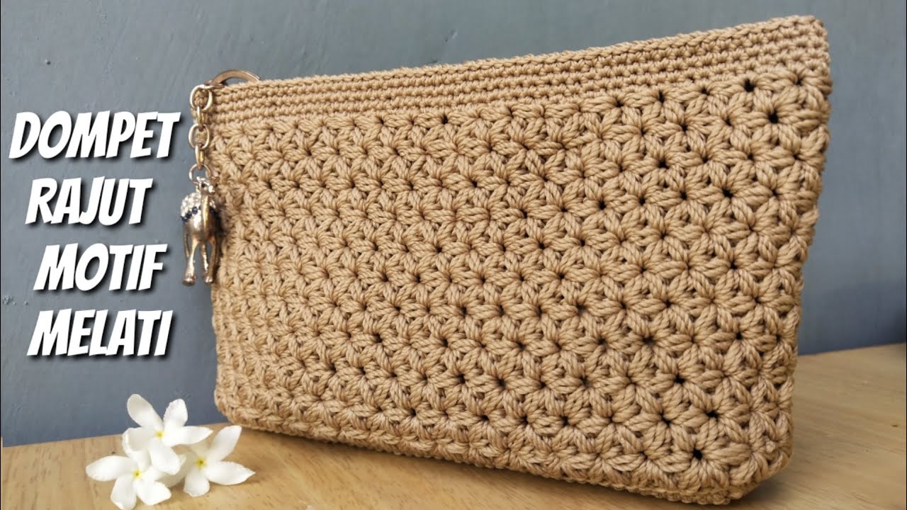 Cara membuat dompet rajut motif bunga melati | Crochet wallet tutorial ...