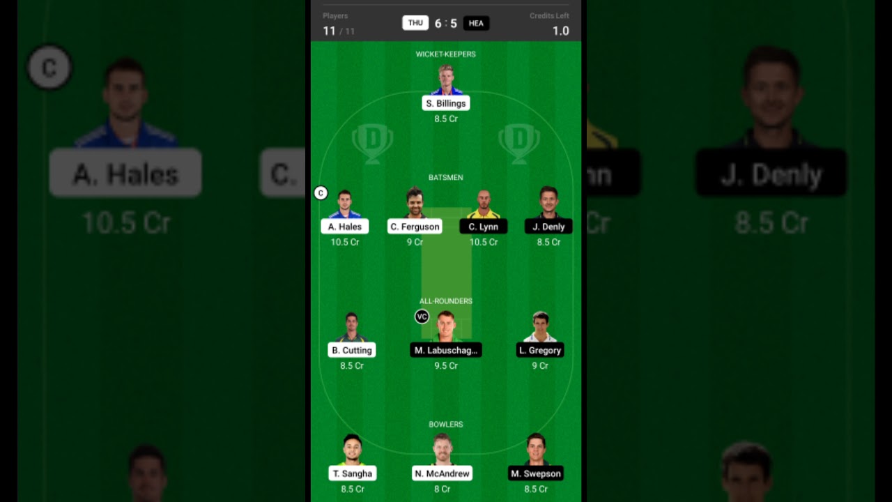 THU vs HEA Dream11 Team today, BBL Knockout Match 