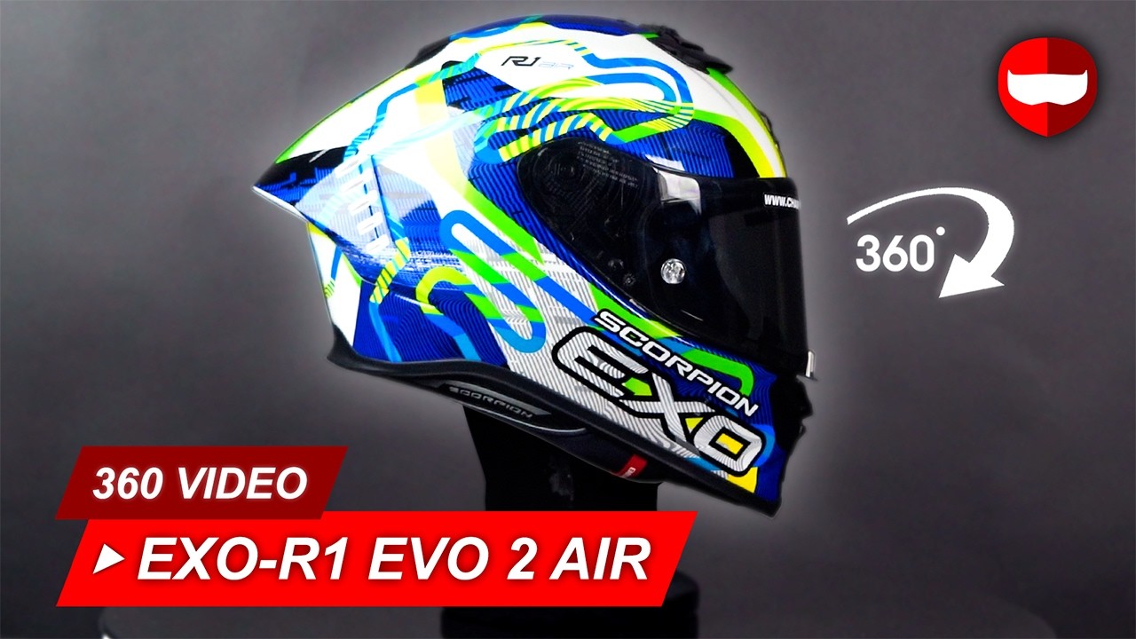 Scorpion EXO-R1 Evo 2 Air Cornering White-Blue-Green - Showcase 