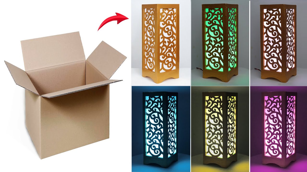 ⁣Cardboard Table lamp  making || Lighting lamp corner Flower vase || Paper  Lighting lamp making