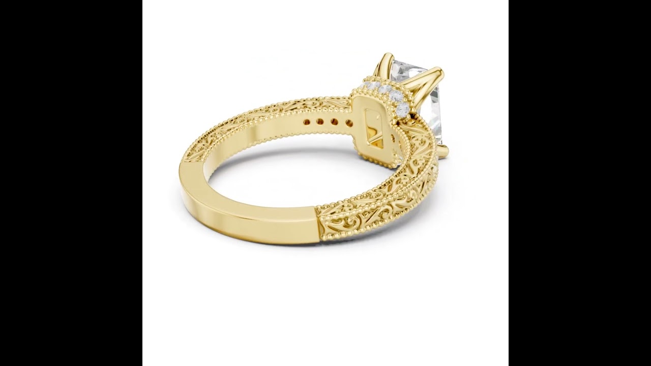 Radiant Cut Filigree with Milgrain Pave Band Engagement Ring