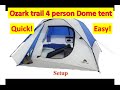 Ozark trail 4 person dome tent setup!! Super easy and quick setup!!