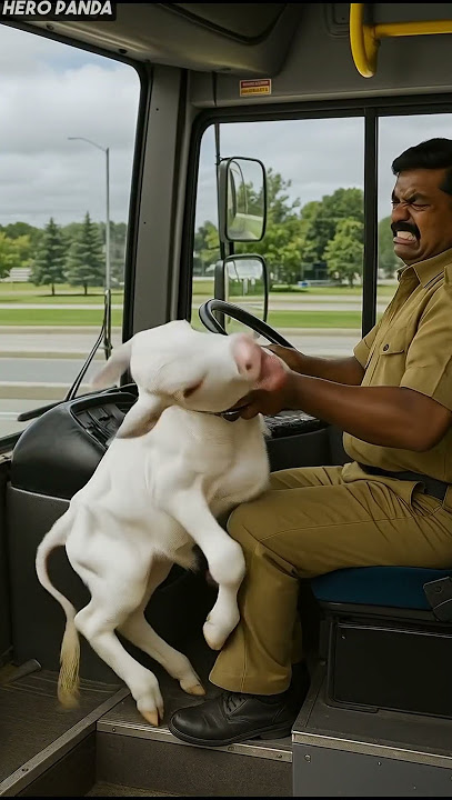 white calf saves a bus from an accident! #humanity #cow #animals #ai