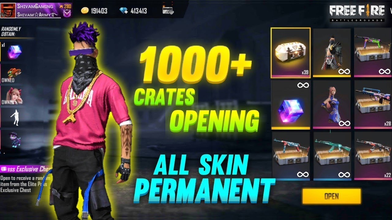 Free Fire Open +1000 Crates & +100 Bundle , F2P Account YouTube