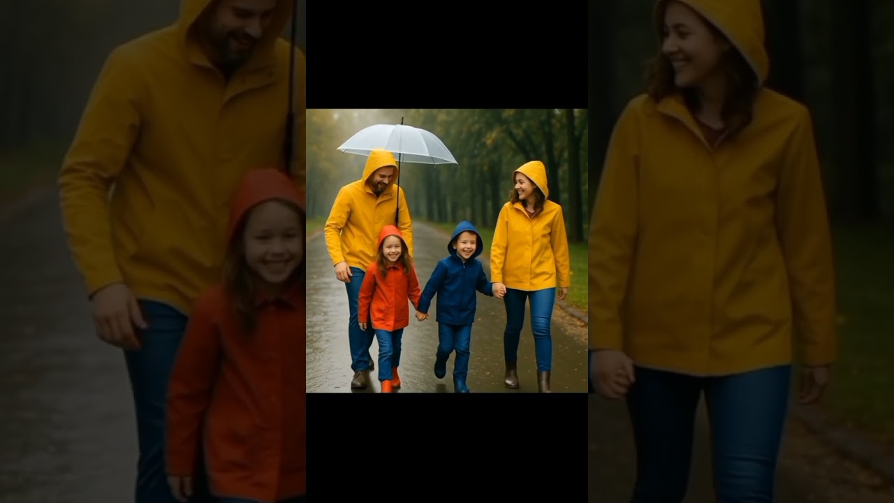 "Rainy day" Watch this sweet moment of a family enjoying a peaceful walk in the rain.
