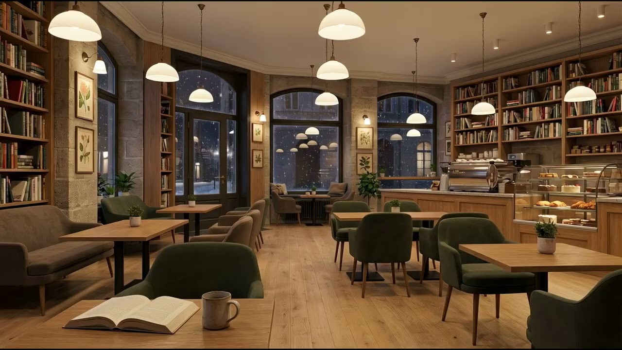 Winter Book Café Atmosphere ❄️☕ | Jazz for Reading, Study & Calm